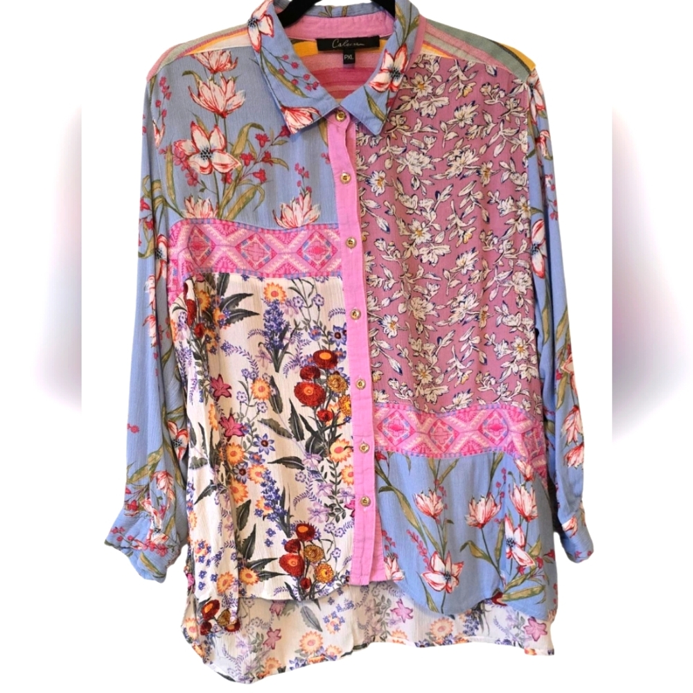 Calessa Multicolor Floral Button Down Shirt Size PXL